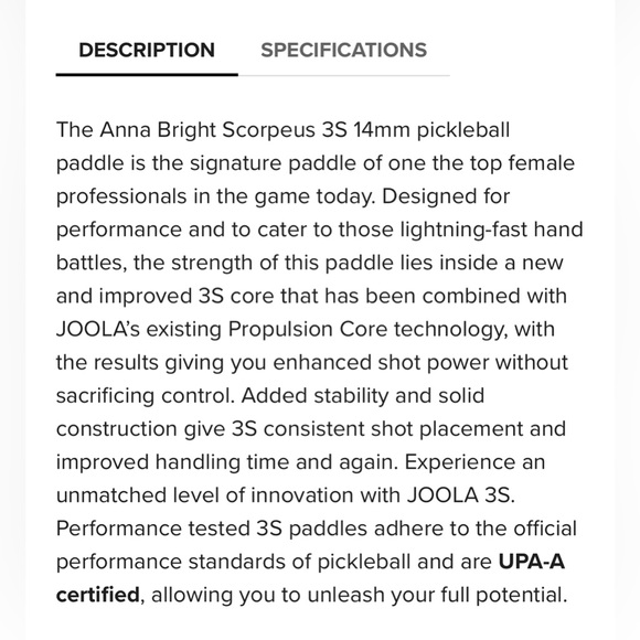 JOOLA Anna Bright Scorpeus 3A 14mm Professional Pickleball Paddle - Picture 4 of 5